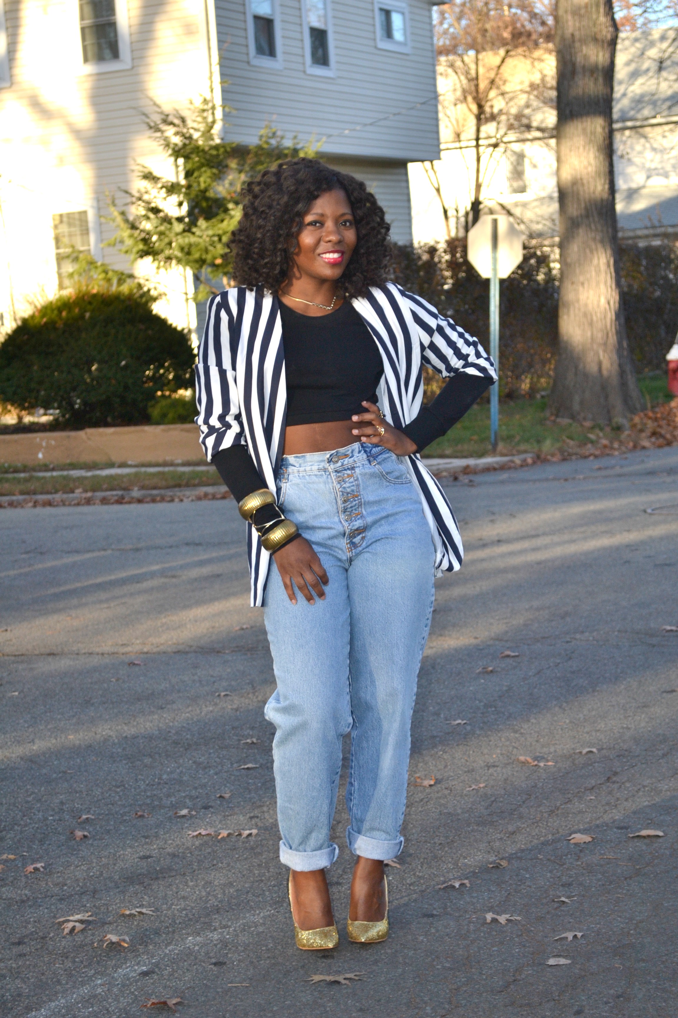 black button up and jeans