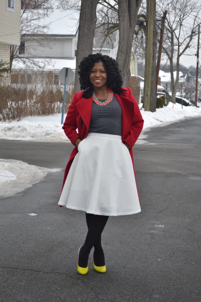 winter-white-bright-pumps-neon-pumps-red-coat-looking-fly-on-a-dime-salvation-army-coat-sale