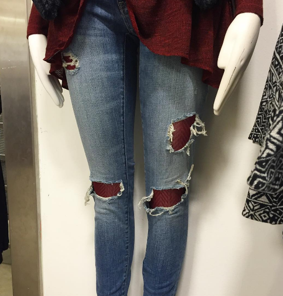 leggings under ripped jeans