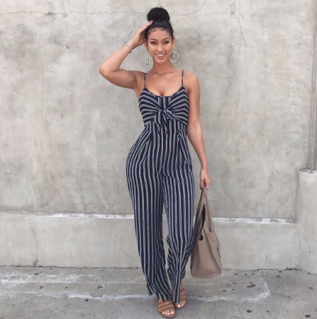 Wish app striped blue and white jumpsuit