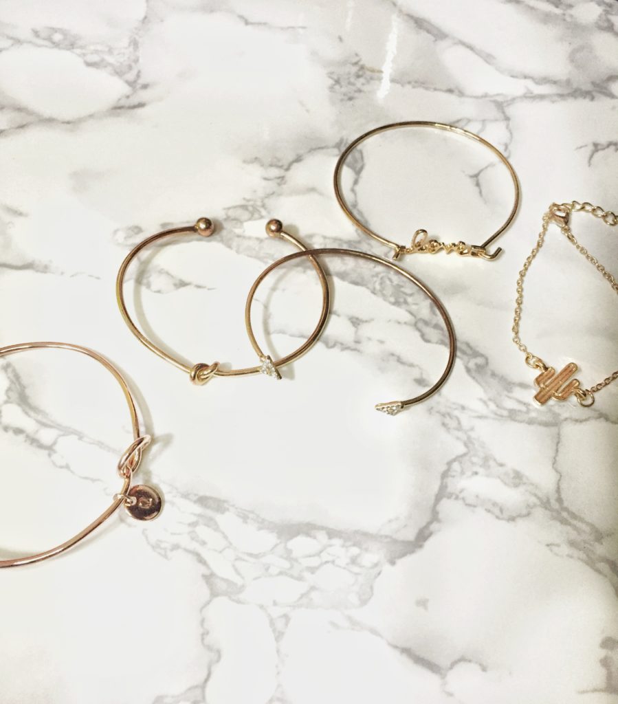 Looking Fly on a Dime: thin gold bangles initial bracelet