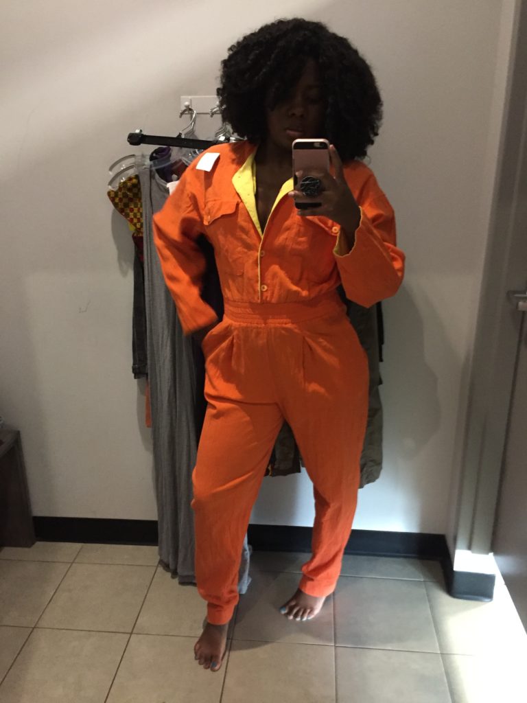 Looking Fly on a Dime - orange vintage utility jumpsuit