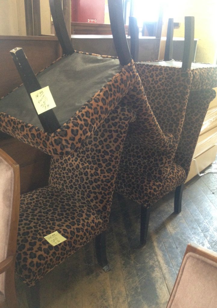 Thrift Store Favorites: Salvation Army leopard print dinner chairs 